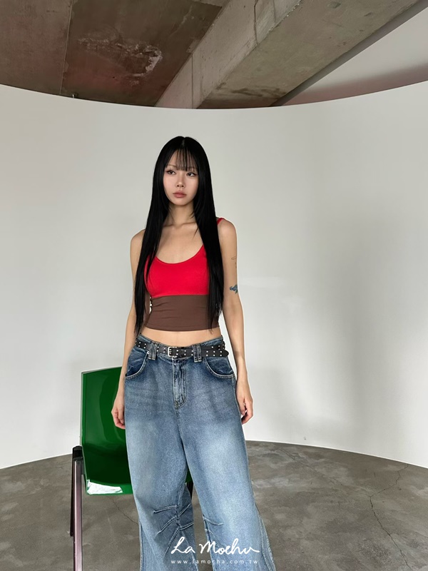 拼接色細肩美背BRA背心